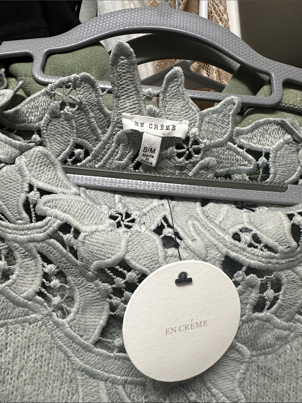 Vici Light Gray Lace Yoke Crew Neck Sweater - Picture 4 of 8
